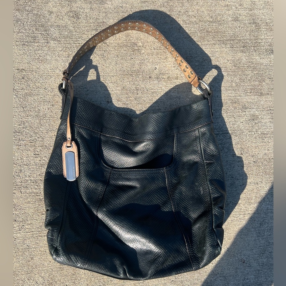 B Makowsky black leather bag with studded strap
